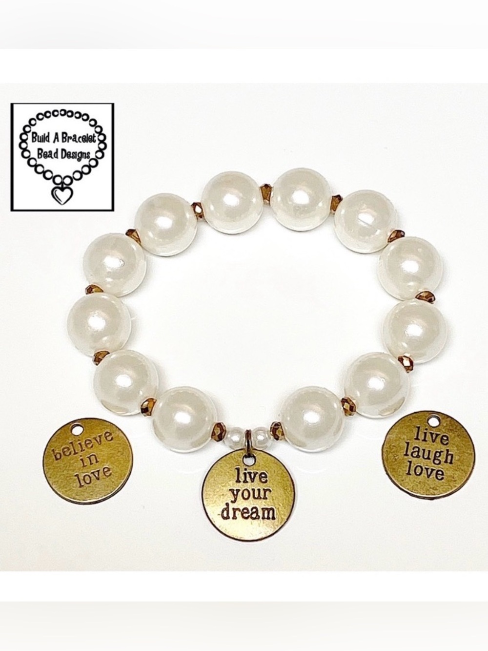 Girls Inspirational Word Charm Boho Stretch Bracelet Bronze Crystal